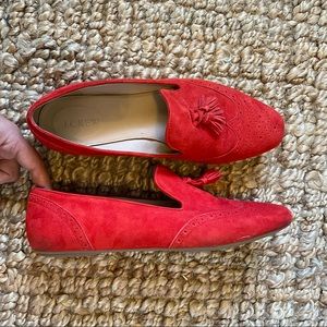 Red suede loafers